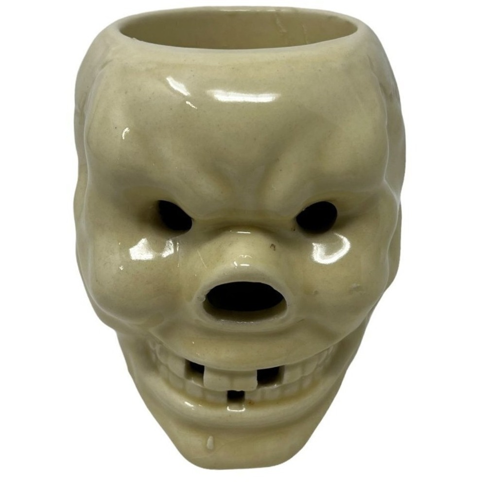 Imperial Imports Japan Skeleton Skull Mug Glazed‎ Missing Teeth Vintage Flaws